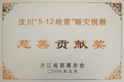 浙江省汶川512地震赈灾捐赠慈悲贡献奖